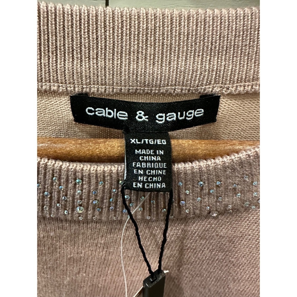 Cable & Gauge Womens XL Mauve Pink Rhinestone Split Sleeve Knit Sweater NWT - Picture 2 of 6
